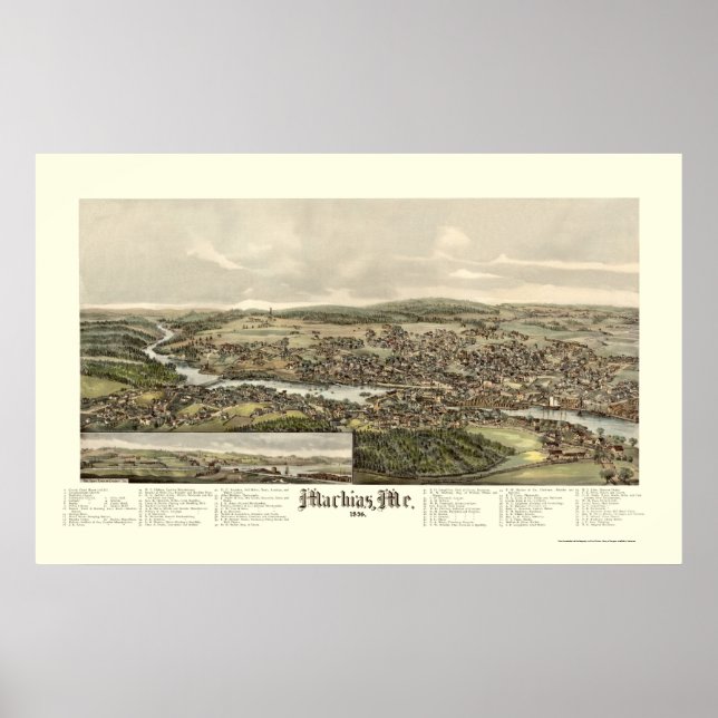 Poster Machias, ME Carte panoramique - 1896 (Devant)