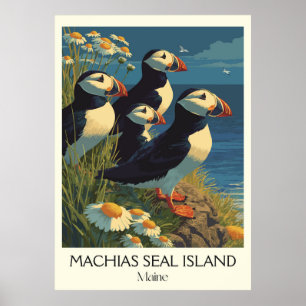 Poster Machias Seal Island ME Vintage Puffin Bird Art