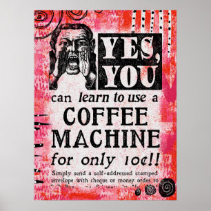 Poster Machine à café - Funny Vintage Ad