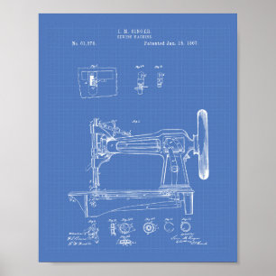 Poster Machine à coudre 1867 Brevet d'art Plan directeur