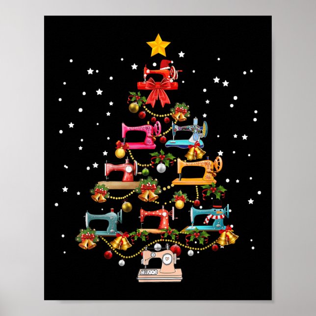Poster Machine à coudre amusante Arbre de Noël Orna de No (Devant)