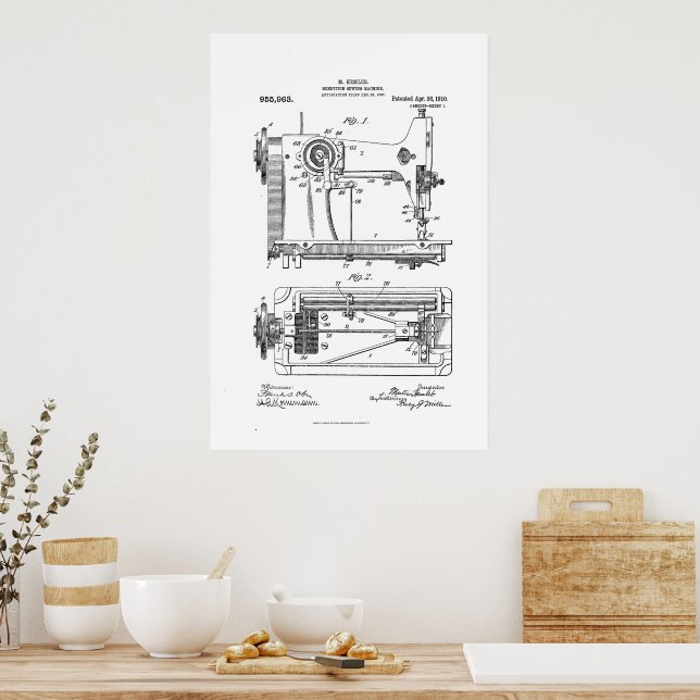 Poster Machine à coudre Vintage Hemstitch Brevet murale (Cuisine)