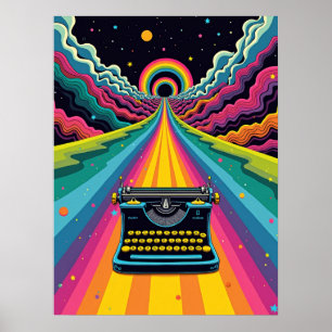 Poster Machine à écrire Rainbow Road - Retro Pop Art Surr