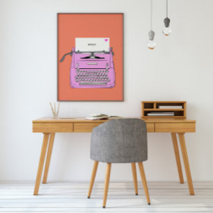 Poster Machine à écrire rétro vintage rose et orange