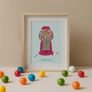 Poster Machine à gumball rose bonbon gomme à bulles Perso