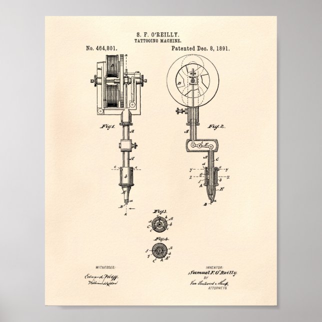 Poster Machine à tatouage 1891 Brevet Art Vieux Poivre (Devant)