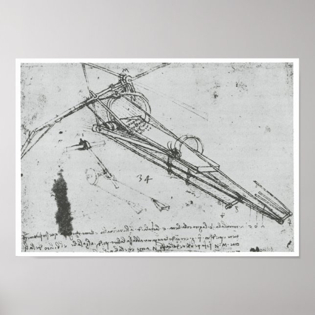 Poster Machine à voler, Leonardo da Vinci, 1490 (Devant)