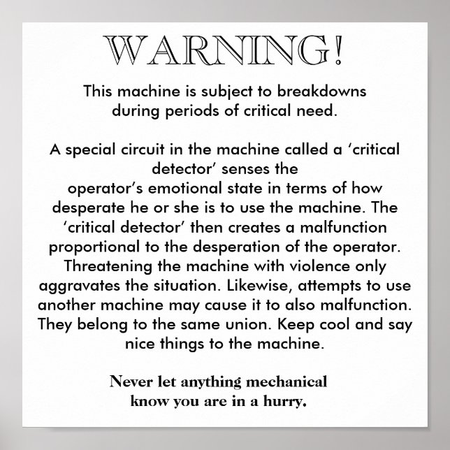Poster - Machine Breakdown Warning (Front)