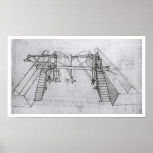 Poster Machine de construction de canal, Leonardo da Vinc