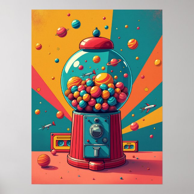 Poster Machine de gumball spatial rétro : Pop Art (Devant)