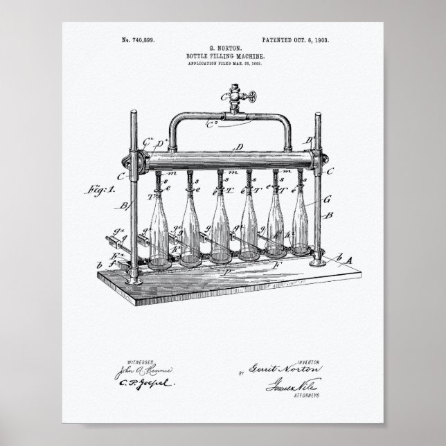 Poster Machine de remplissage de bouteilles 1903 Brevet A (Devant)