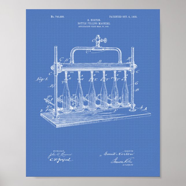 Poster Machine de remplissage de bouteilles 1903 Brevet d (Devant)