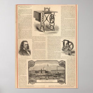 Poster Machines à coudre à chaud avec croquis de l'invent