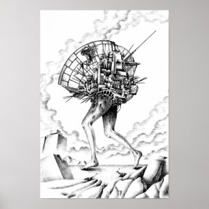 Poster Machines mobiles d'une ville en ruine.