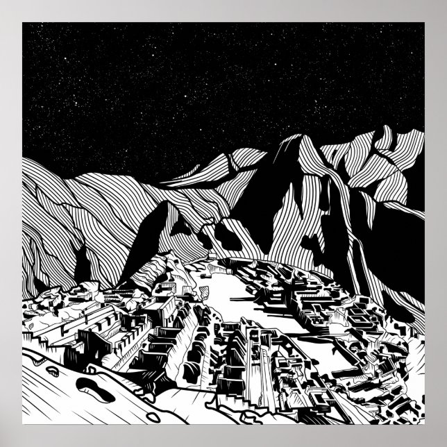 Poster Machu Picchu paysage noir et blanc (Devant)