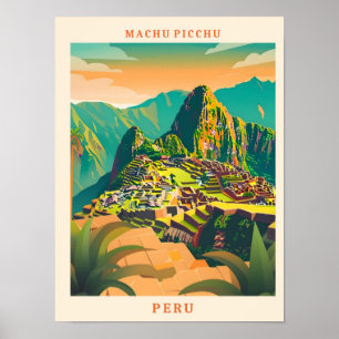 Poster Machu Picchu Pérou Élégant Vintage voyage d'art
