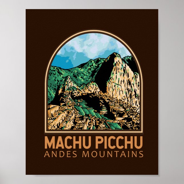 Poster Machu Picchu Pérou Emblem Vintage (Devant)