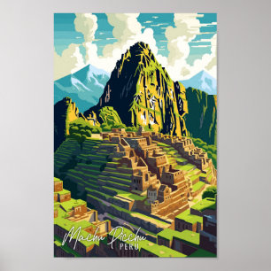 Poster Machu Picchu Pérou Illustration de voyage artisana