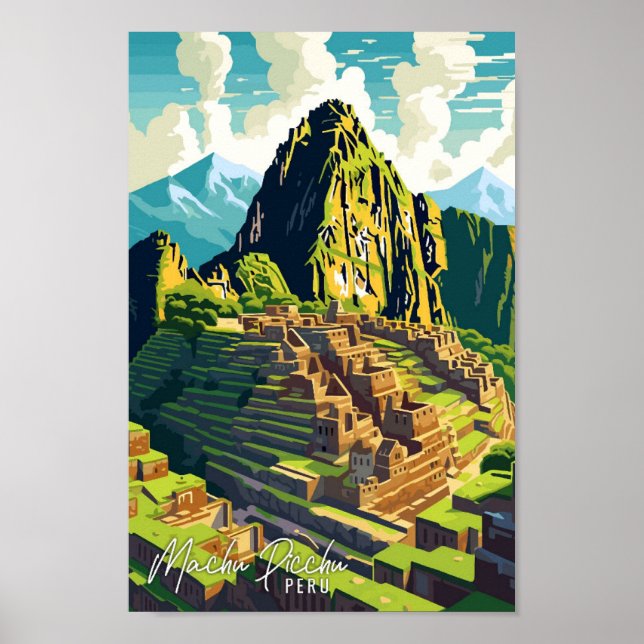 Poster Machu Picchu Pérou Illustration de voyage artisana (Devant)