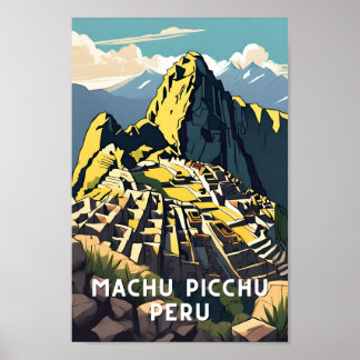 Poster Machu picchu peru vintage voyage pic latin retro