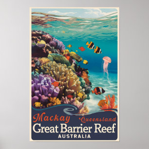 Poster Mackay Great Barrier Reef Travel Art Vintage