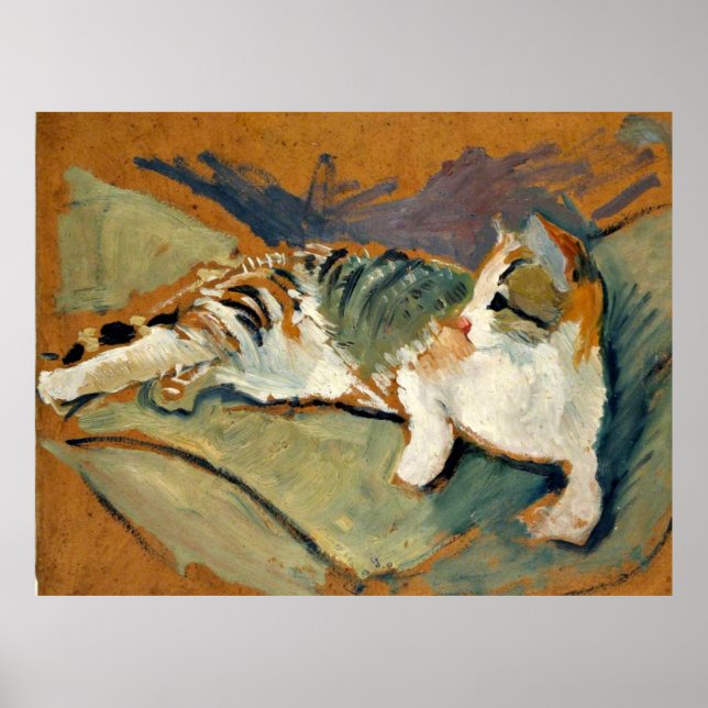 Poster Macke - Chat sur le Coussin vert (Devant)