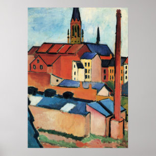 Poster Macke - St. Mary's avec Maisons et Chimney (Bonn)