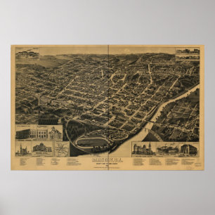 Poster Macon Georgia 1887 Antique Carte Panoramique