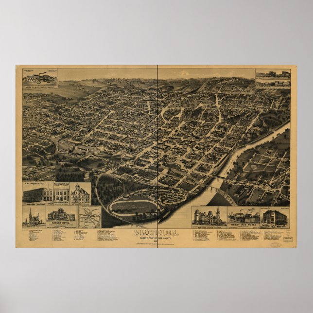 Poster Macon Géorgie 1887 Carte panoramique (Devant)