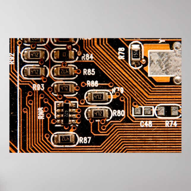 Poster macro prise de circuit, câbles, condensateurs, car (Devant)