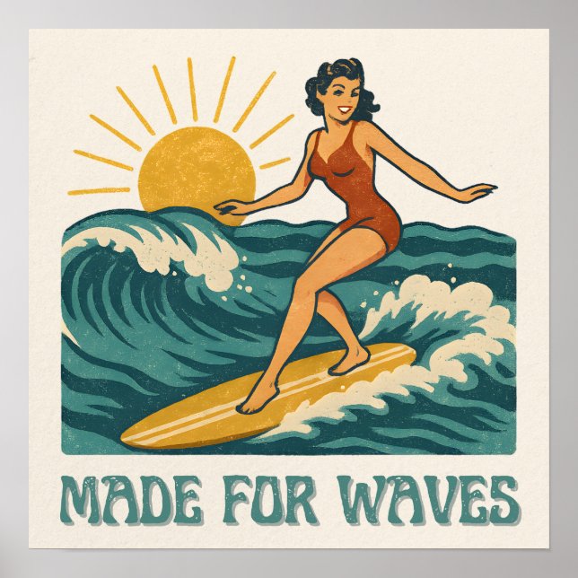 Poster Made For Waves Surfer - Retro Surfing Pin-Up Art (Devant)