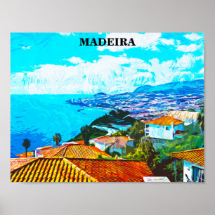 Poster Madeira Portugal Panorama Illustration
