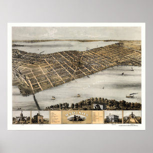 Poster Madison, carte panoramique de WI - 1867