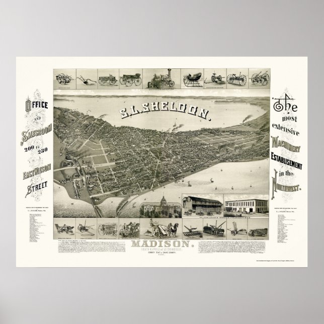 Poster Madison, WI Panoramic Map - 1885 (Devant)