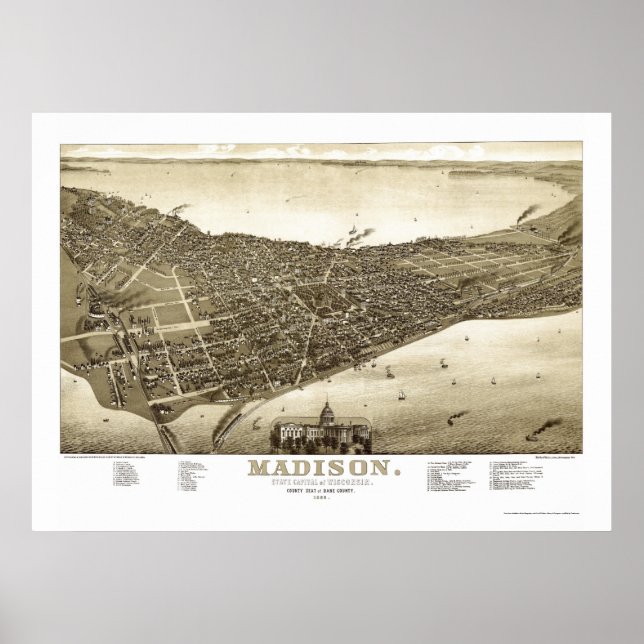 Poster Madison, WI Panoramic Map - 1885b (Devant)