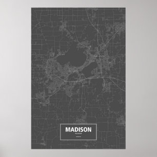 Poster Madison, Wisconsin (blanc sur noir)