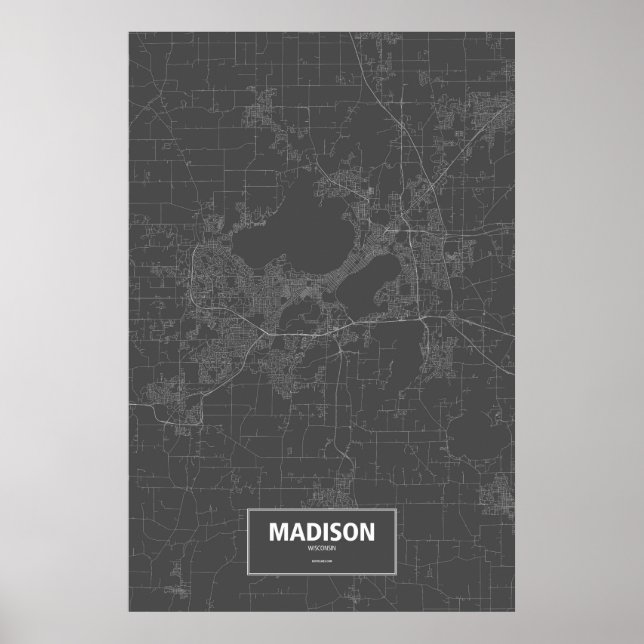 Poster Madison, Wisconsin (blanc sur noir) (Devant)