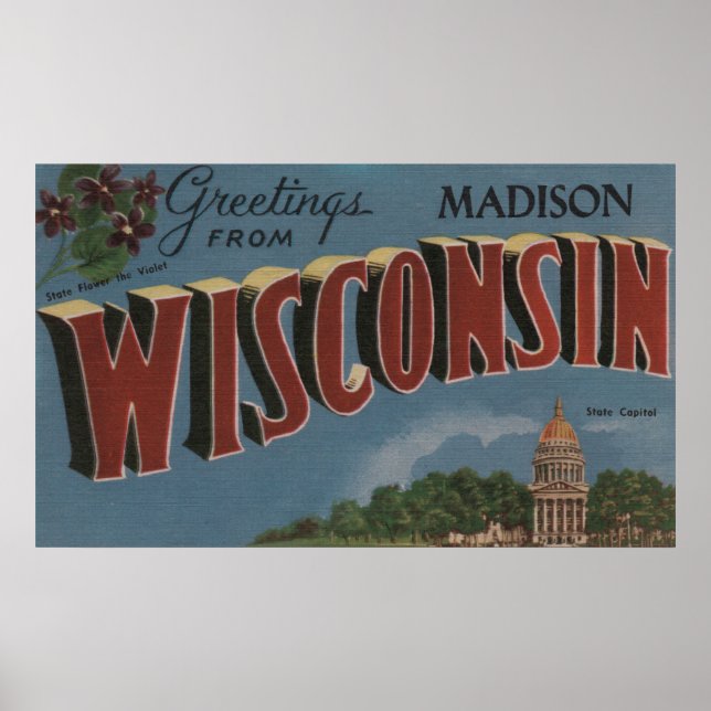 Poster Madison, Wisconsin (Capitale d'Etat/Fleur) (Devant)