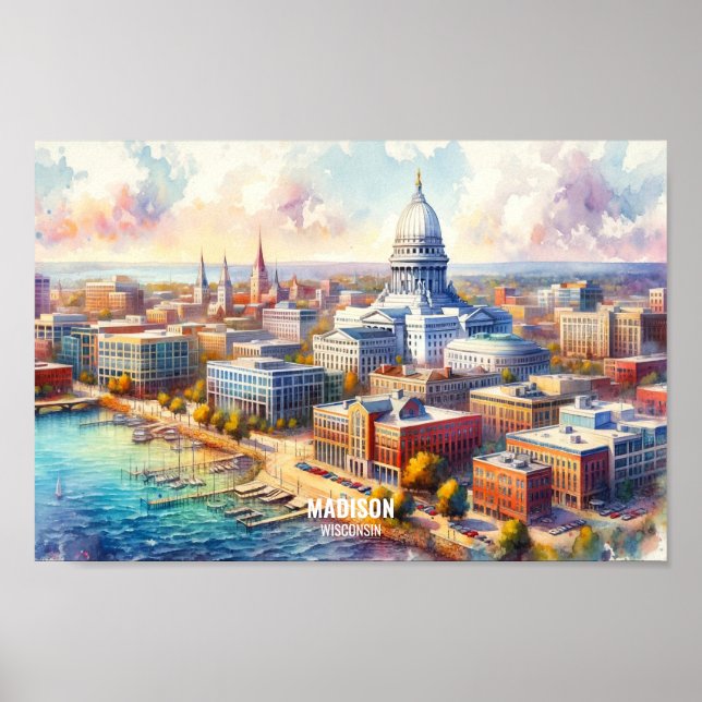 Poster Madison Wisconsin Travel Places aquarelle (Devant)