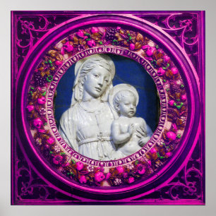 POSTER MADONNA AVEC ENFANT RENAISSANCE FLORAL CROWN