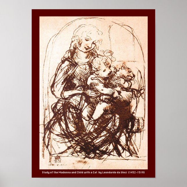 Poster : Madonna & Christ Child tenant un chat (Devant)