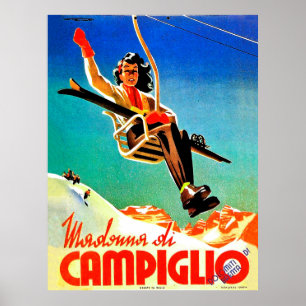 Poster Madonna di Campiglio, femme remontée mécanique, 