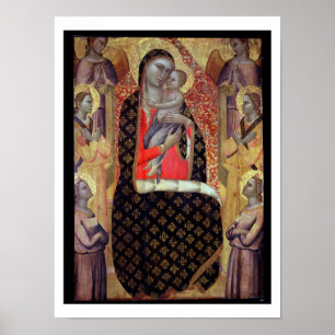 Poster Madonna et enfant couronnés avec six anges