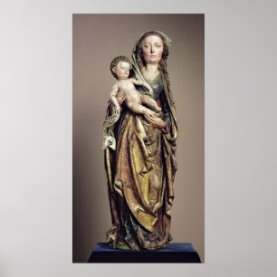 Poster Madonna et enfant, sculpture en bois