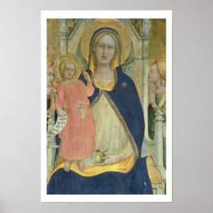 Poster Madonna et l'enfant couronnés avec des saints,