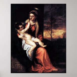 Poster Madonna et l'enfant dans un paysage nocturne - Tit