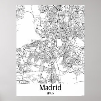 Poster Madrid Espagne Carte de la ville noire et blanche