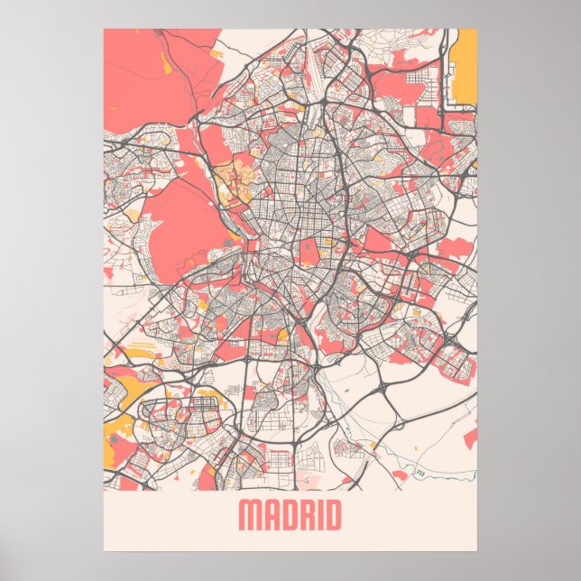 Poster Madrid - Espagne Chalk City Carte (Devant)
