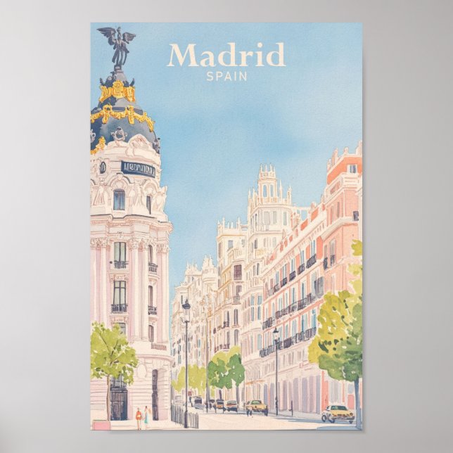 Poster Madrid Espagne Gouache Illustration Voyage (Devant)
