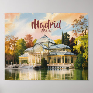 Poster Madrid Espagne Palais de Cristal Aquarelle Voyage